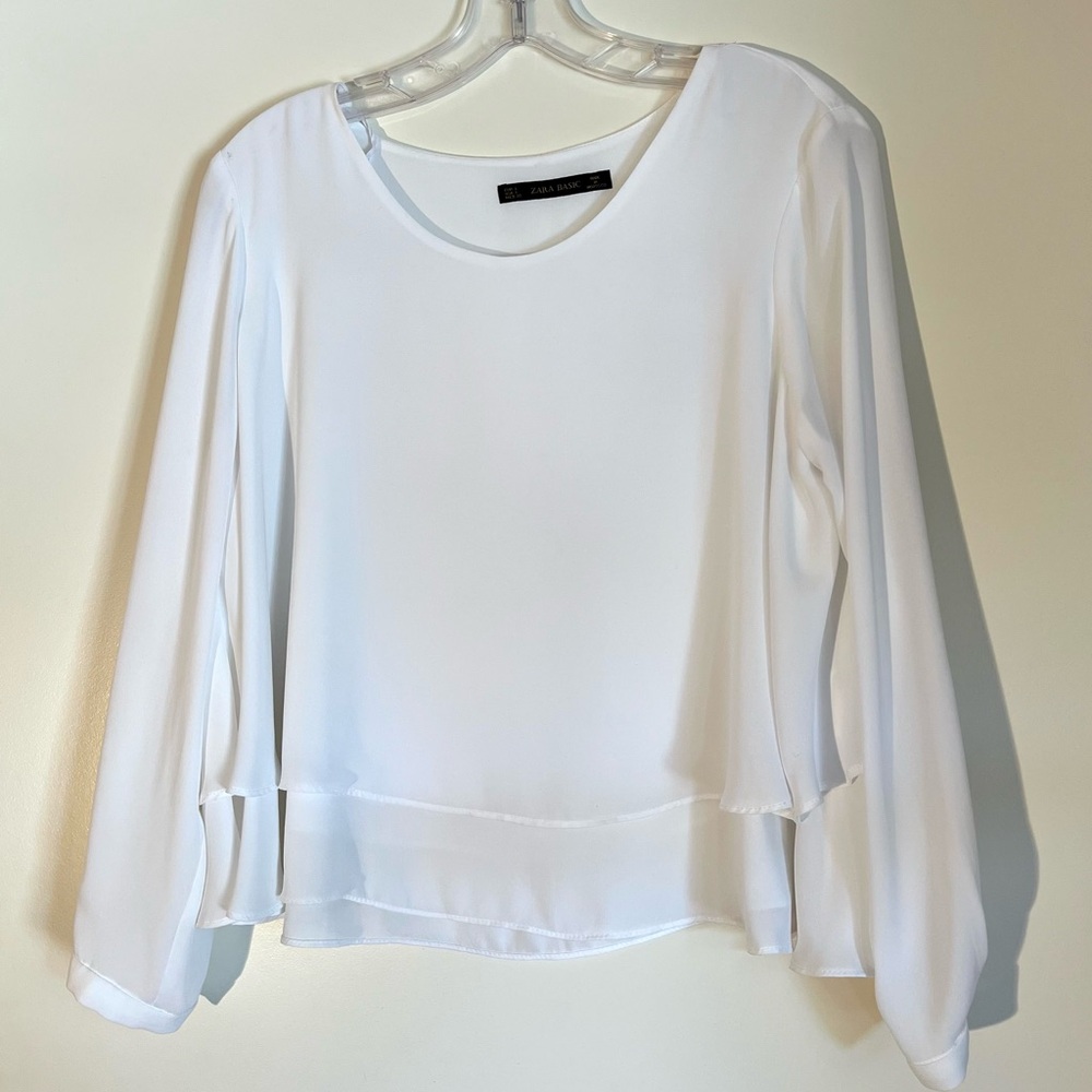 Zara Basic white flowy long sleeve top size large